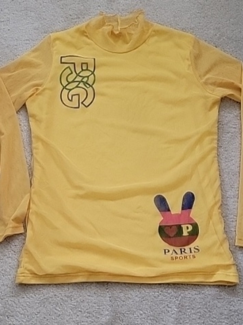 Vtg Y2k PSG Yellow Long-Sleeve Mesh Jersey Top Paris Sports Bunny S M